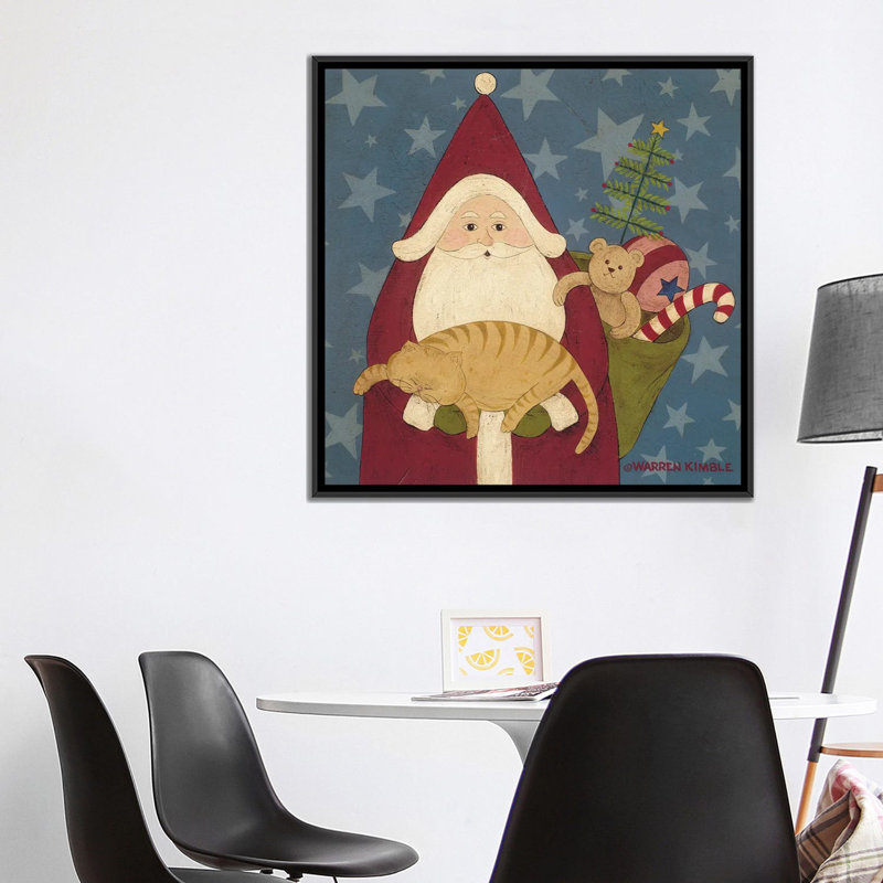 Père Noël - reproduction d'art murale - toile encadrée, H 37 po x l 37 po, Impression encadrée sans passe-partout, Noir