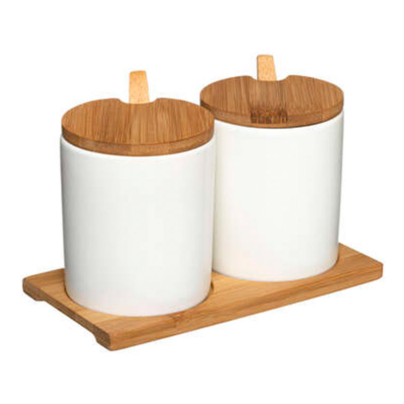 2-Jar Free-Standing Food Container Jar Set with Lids and Spoons