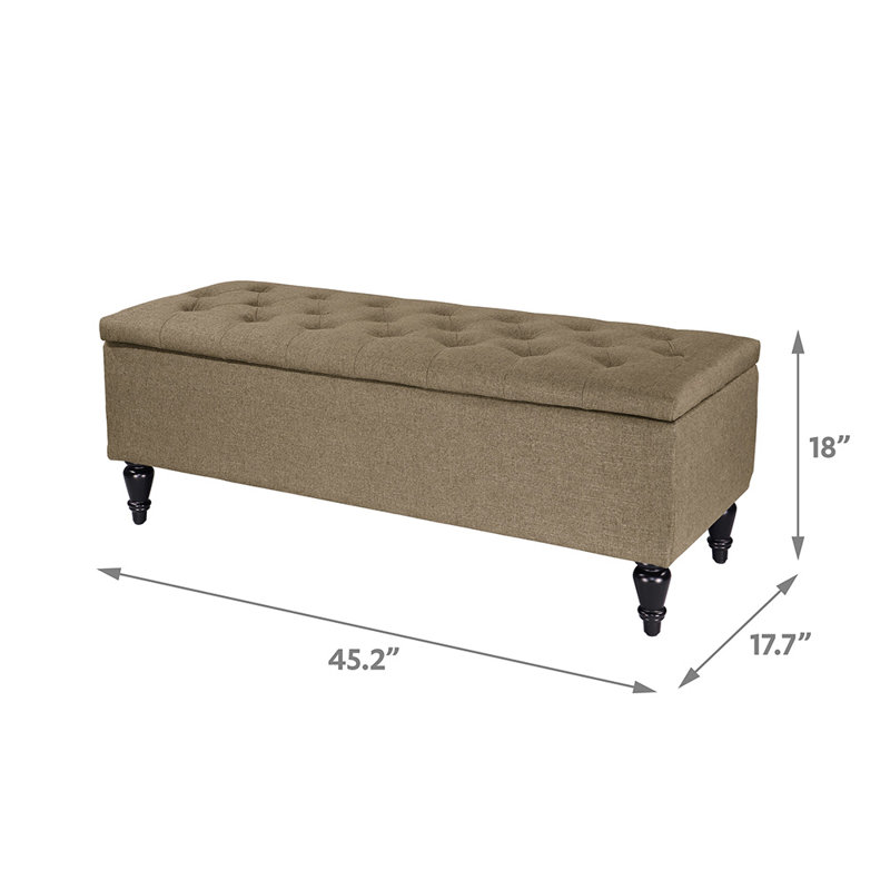 Banc de rangement rembourré avec pieds en bois massif Balcom, Brun clair, H 17,7 po x l 45,2 po x P 18 po