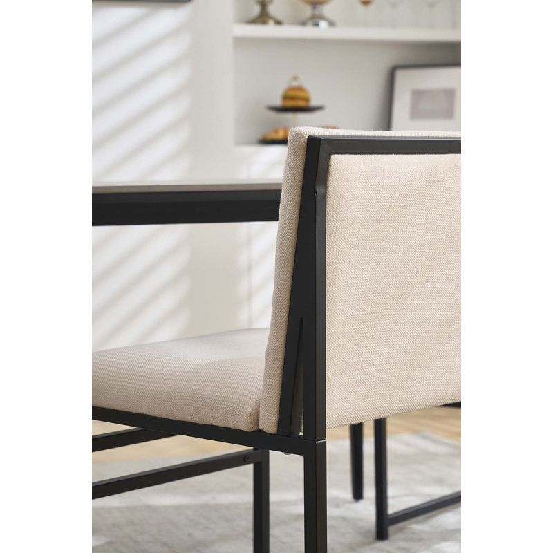 Ensemble de 2 chaises de salle à manger modernes, coussins et dossier rembourrés en lin avec supports en fer minimalistes