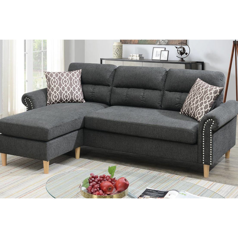 Canapé modulaire réversible gris ardoise avec repose-pieds et coussins de couleur contemporaine, Gris chenille