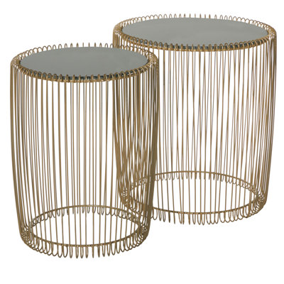Kirtin Metal Side End Gold Accent Table with Shaded Glass Top Set
