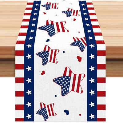 4th Of July America Stars Stripes Patriotic Table Runner 13 X 72 Inch, Red White Blue American Independence Memorial Day Kitchen Dining Table Decor, S
