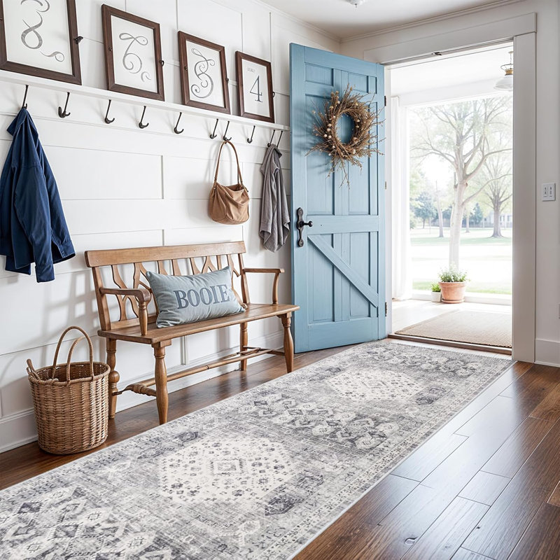 Non Slip Runner Rug with Rubber Backing Boho Washable Rug Runner Farmhouse Carpet Runners for Hallway Vintage Floor Runner for Kitchen Entryway Laundry Room