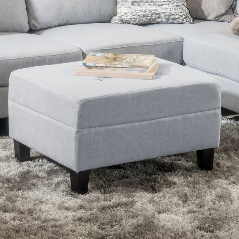 Anjuman Upholstered Ottoman, Light Sky Polyester, Light Sky 