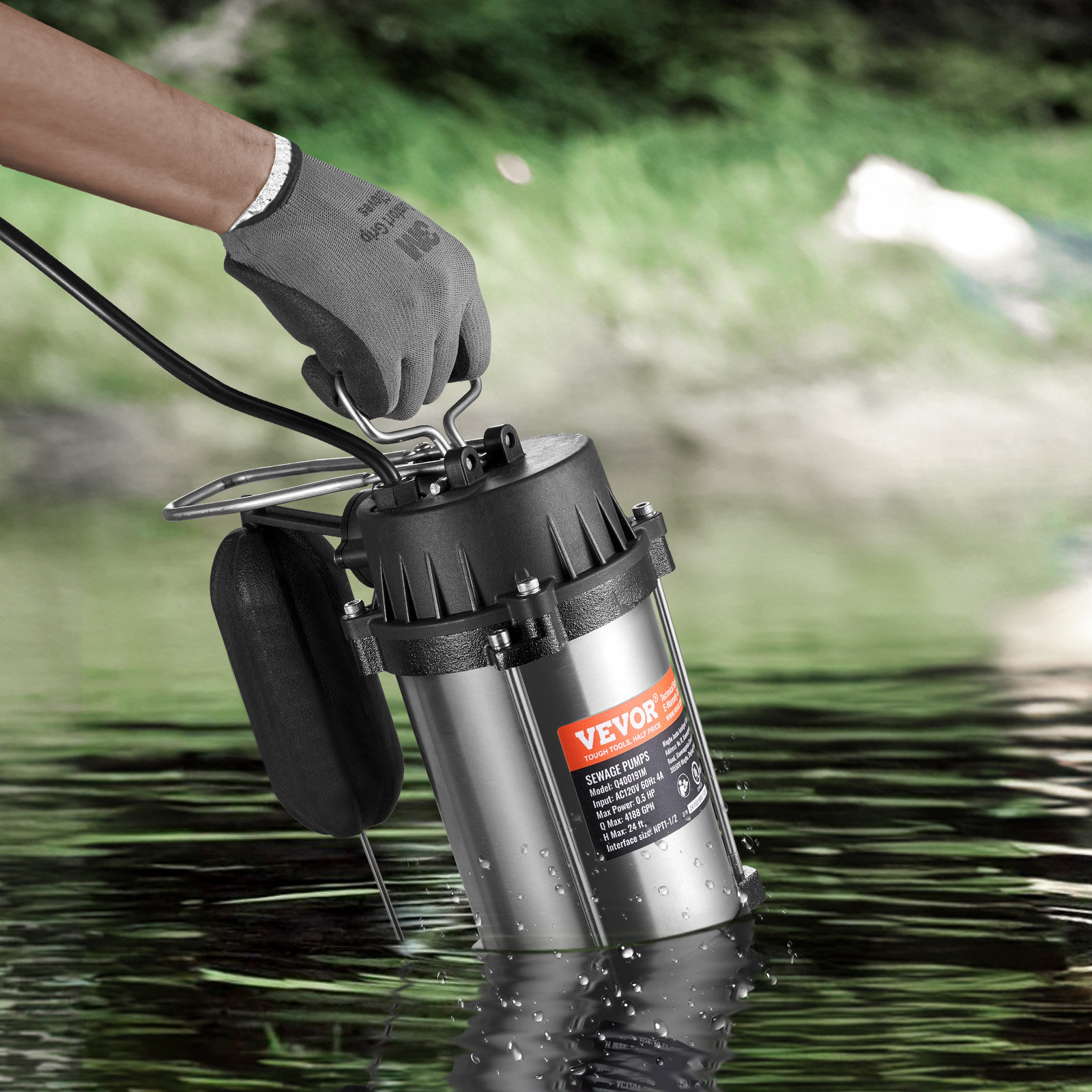 VEVOR Submersible Sewage Pump – 1HP, 5770GPH, Cast Iron With 34 Ft Lift, Auto Float Switch, 10 Ft Cord