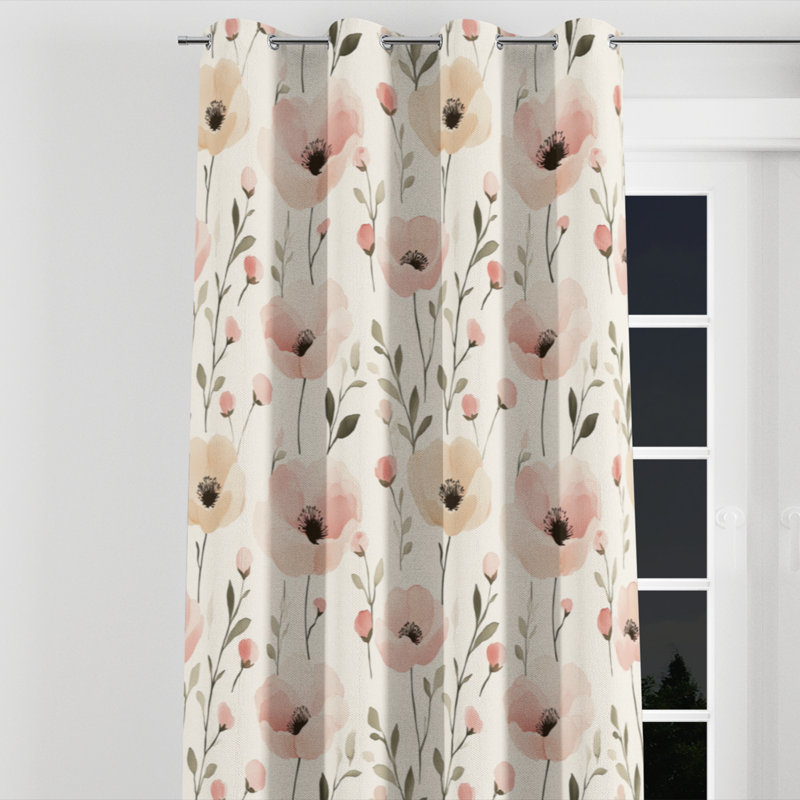 Rideaux occultant pour filles - 1 panneau à œillets Serene Blush Fields, L 52 po x L 84 po, Œillets argentés