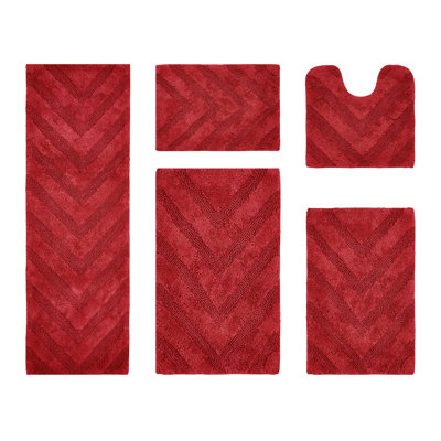 Ensemble de tapis pour salle de bain 5 pièces en coton 100% coton Hugo Premium 1990 GSM avec envers antidérapant en latex, certifié OEKO-TEX®, super absorbant et lavable à la machine, rouge