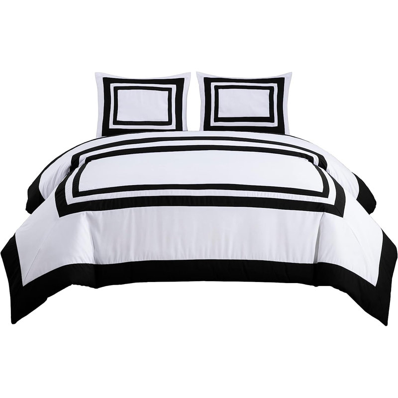 7-Piece Hotel Style Bed in a Bag Comforter Set with Sheets, Queen Comforter + 6 Additional Pieces, White/Black