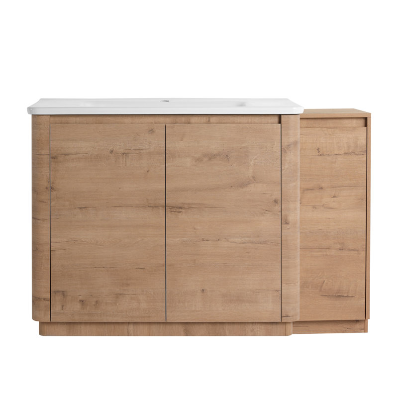 Meuble-lavabo autoportant de 52 po avec lavabo en céramique blanche et 1 petite armoire de rangement