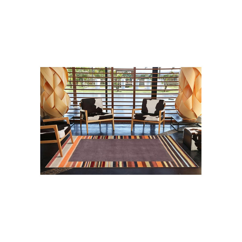 Tapis à rayures tissé brun rayé, Carré 3 pi 3 po