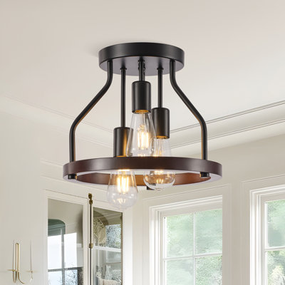 Plafonnier encastré en bois 3 lumières Farmhouse
