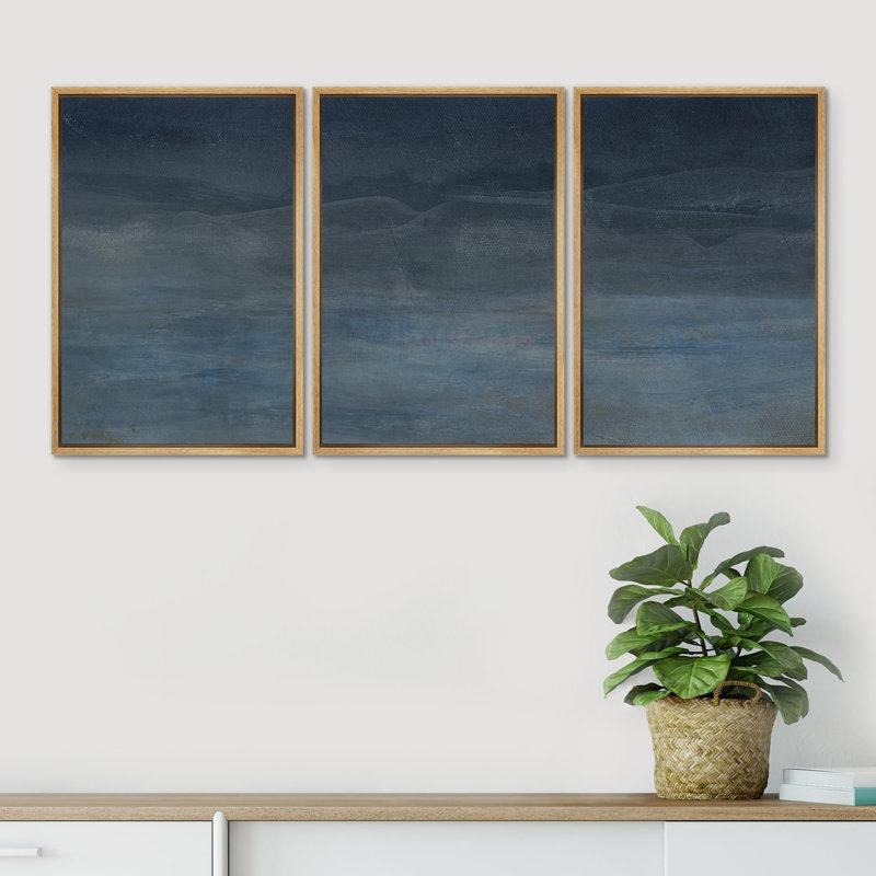 "Abstrait bleu, paysage, moderne, minimaliste, bleu marine, gris, nature, désert, moderne, froid" - 3 pièces, Naturel