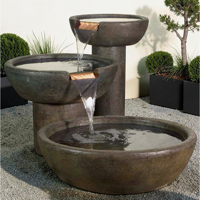 Deco Handcrafted Outdoor Concrete / Cement Weather Resistant Cascade Fountain, Chestnut