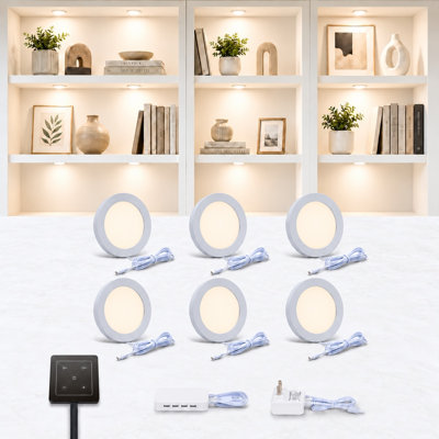V4Light 6-Pack 6Mm Ultra-Thin Led Puck Lights, Touch Dimmer, 2700K-6500K Adjustable Color Temp For Kitchen & Closet
