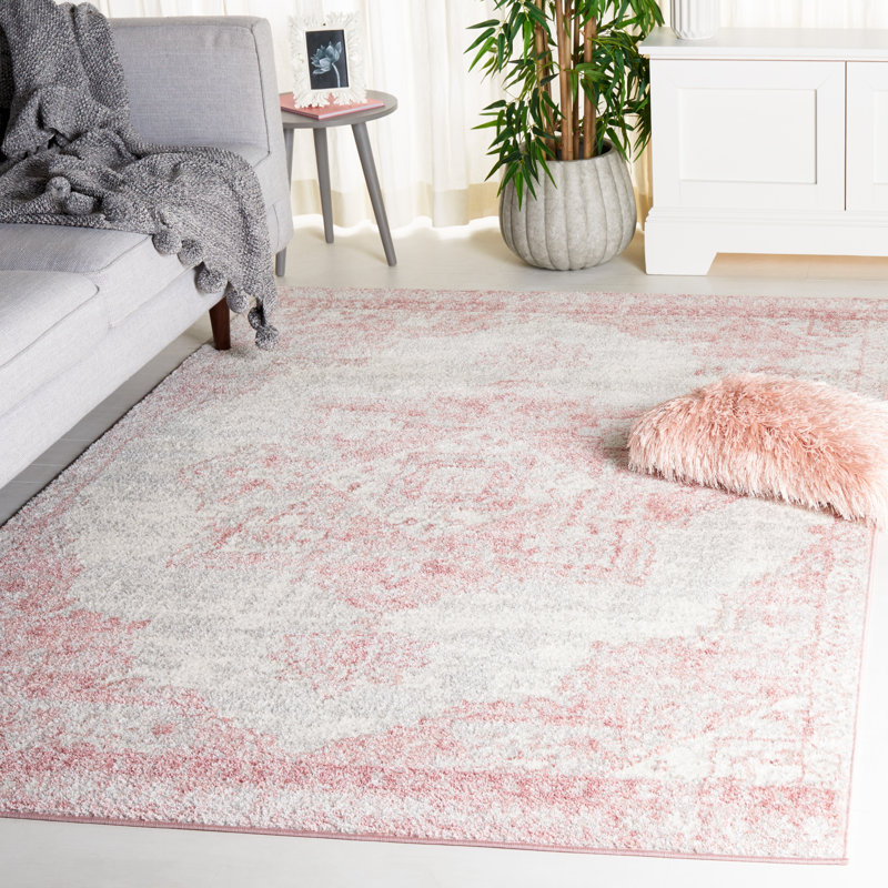 Lowrey Ivory/Gray/Pink Rug, Rectangle 5'5" x 7'6"