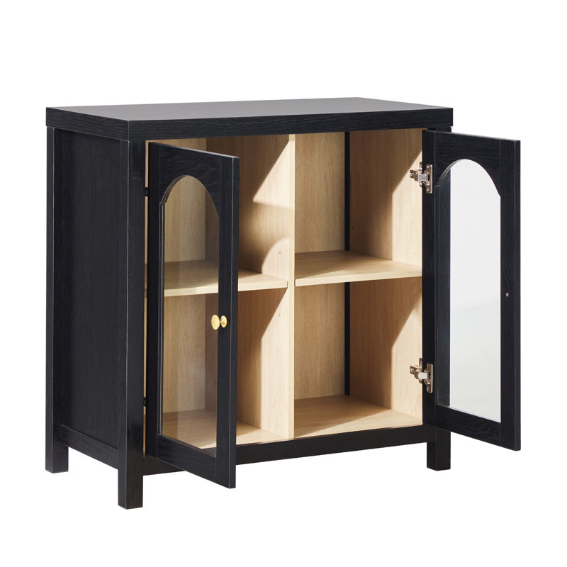 Eilisha Modern Arched Glass Accent Cabinet, Black