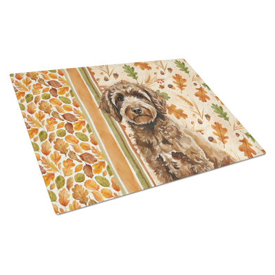 Spanish Water Dog Heirloom Fall Glass Cutting Board