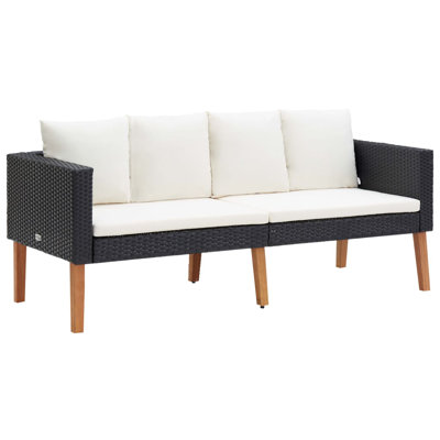 vidaXL 2-Seater Patio Sofa, Poly Rattan & Powder-Coated Steel Frame, Weather Resistant, Cushions Included, Outdoor Furniture, Black with Cream White C by VidaXL