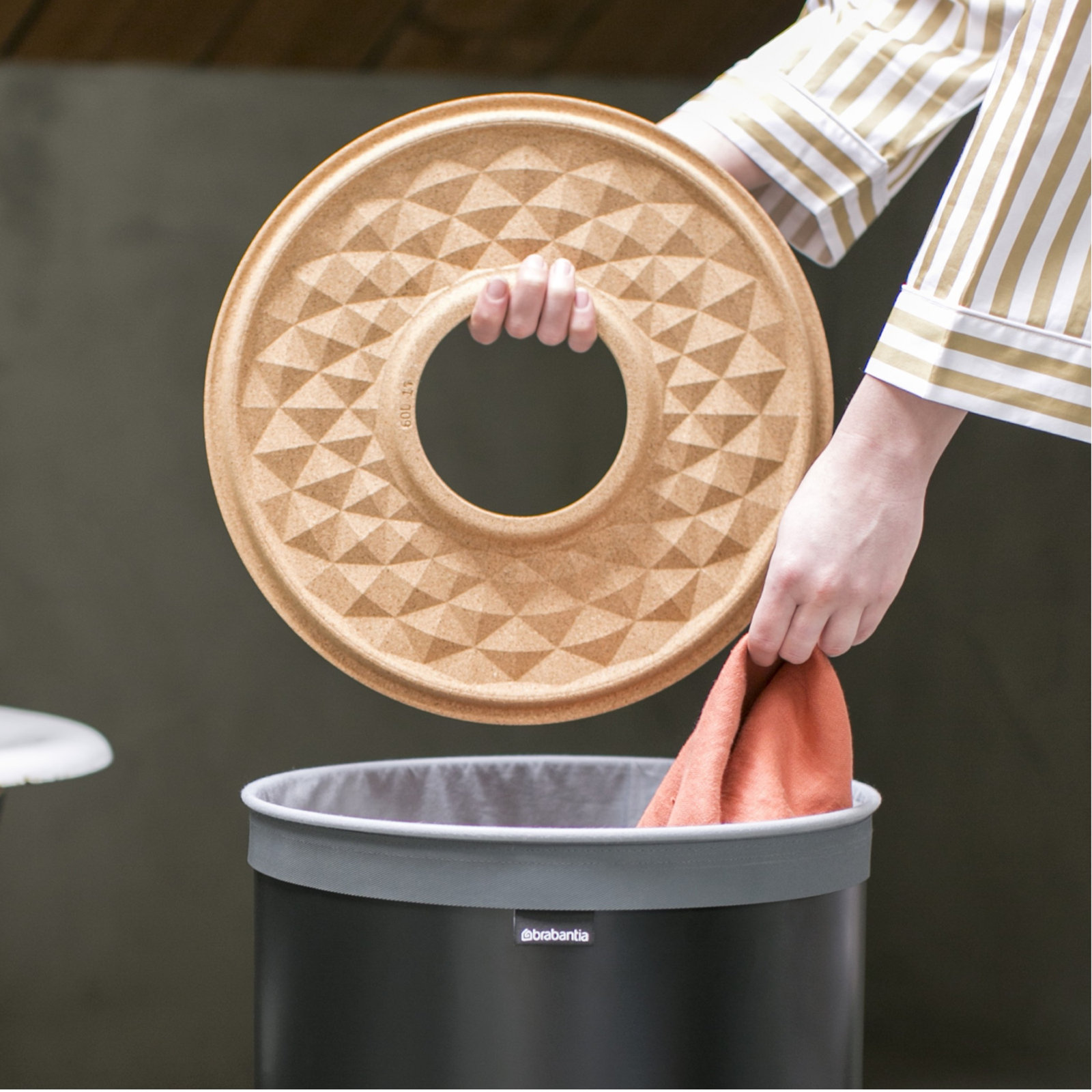Brabantia Laundry Hamper with Cork Lid, Large (25" H x 14.96" W x 14.96" D), Matte Black