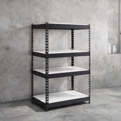 Bibliothèque en bois naturel foncé à 4 niveaux avec rangement et tablettes ajustables pour les livres et la décoration intérieure, style rustique industriel