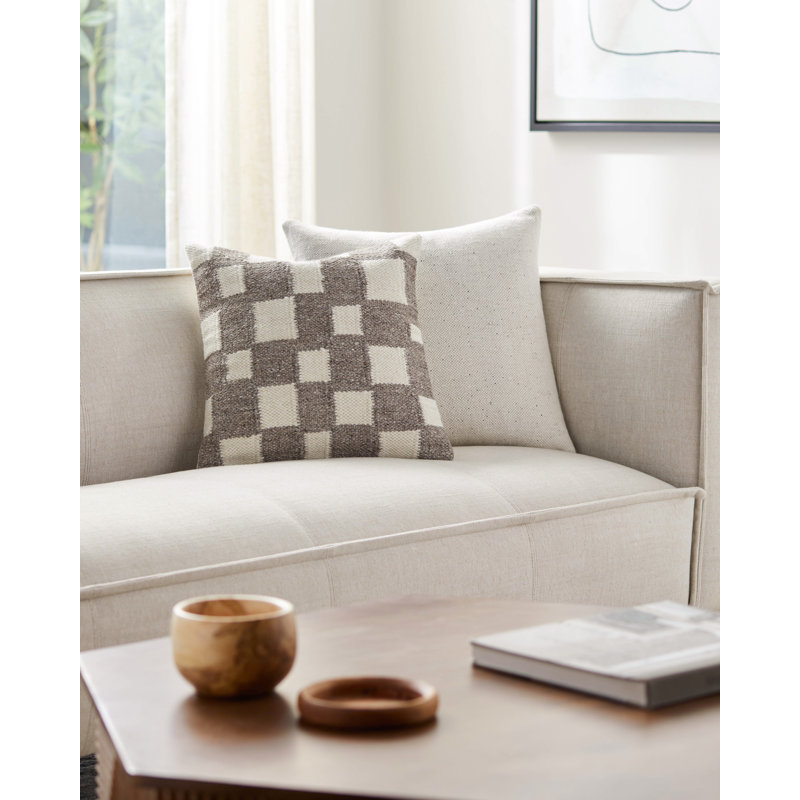 Leonida Geometric Cotton Throw Pillow, Brown/Off-White, Pillow Cover Only - No Insert, 18"H x 18"W