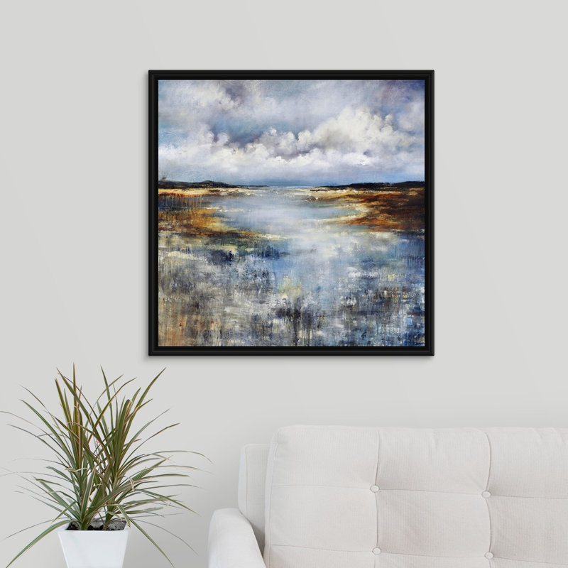 « calme stillation », peinture sur toile, H 25,7 po x l 25,7 po x p 1,75 po, Cadre flottant noir