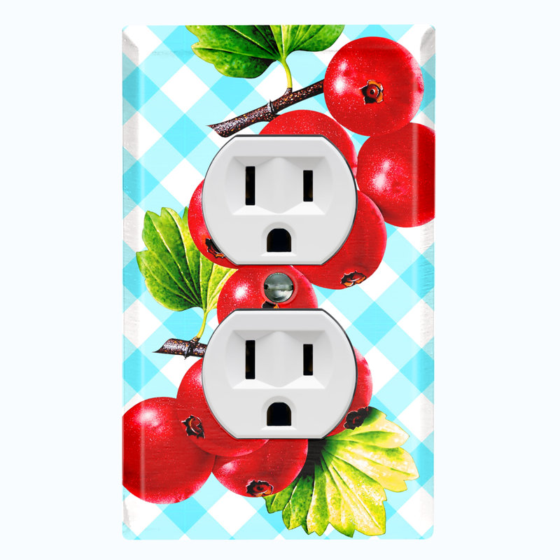 Cranberry Leaf Light Blue Picnic Food & Beverage 1 - Gang Duplex Outlet Standard Wall Plate