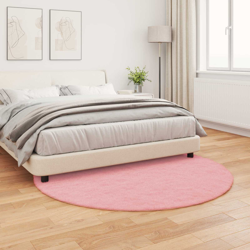  Faux Rabbit Fur Rug Olite Polyester, Pink, Round 160 cm