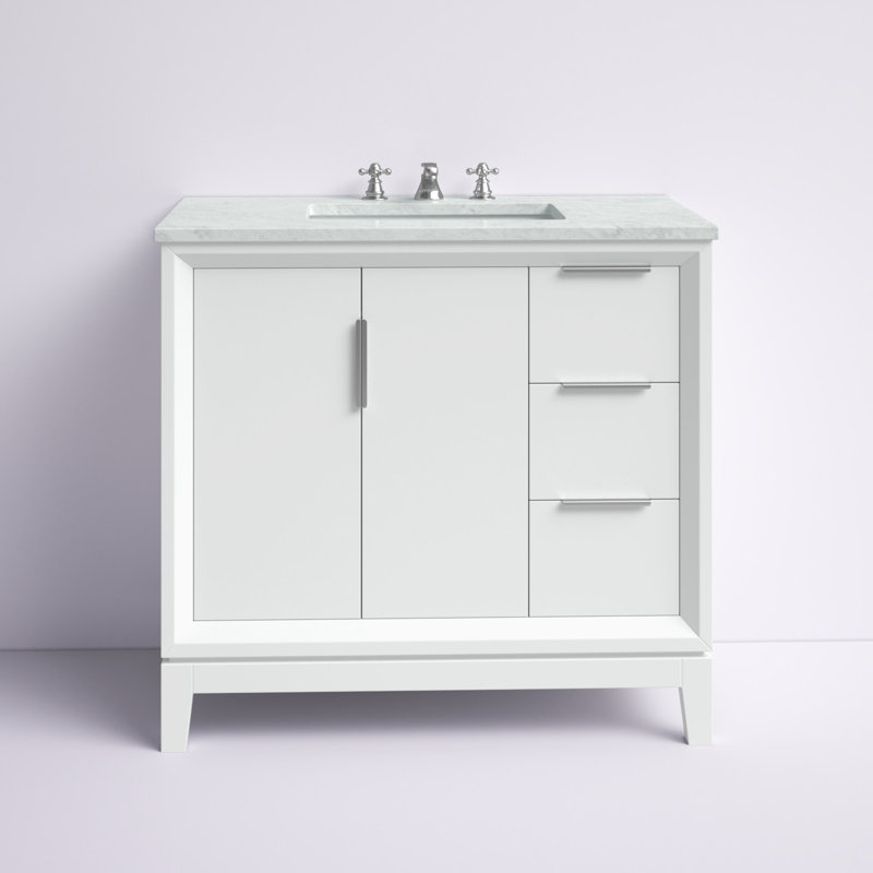 Elizabeth 36" Carrara White Marble Countertop Bath Vanity with Faucet, Standard, Pure White