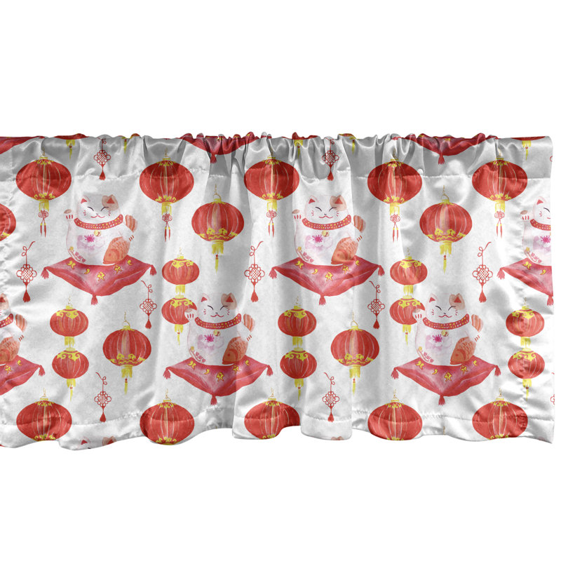 Ambesonne Japanese Cat Valance Pack of 2 Cat Maneki Neko 98681