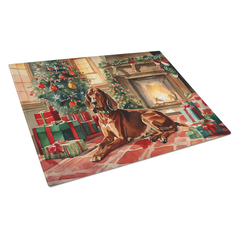 Grande planche à découper en verre Redbone Coonhound Cozy Christmas