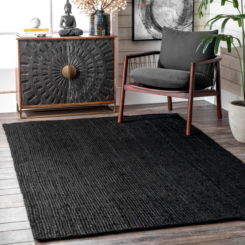 Bernyce Handmade Tufted Farmhouse Jute Black Rug, Rectangle 5' x 8'