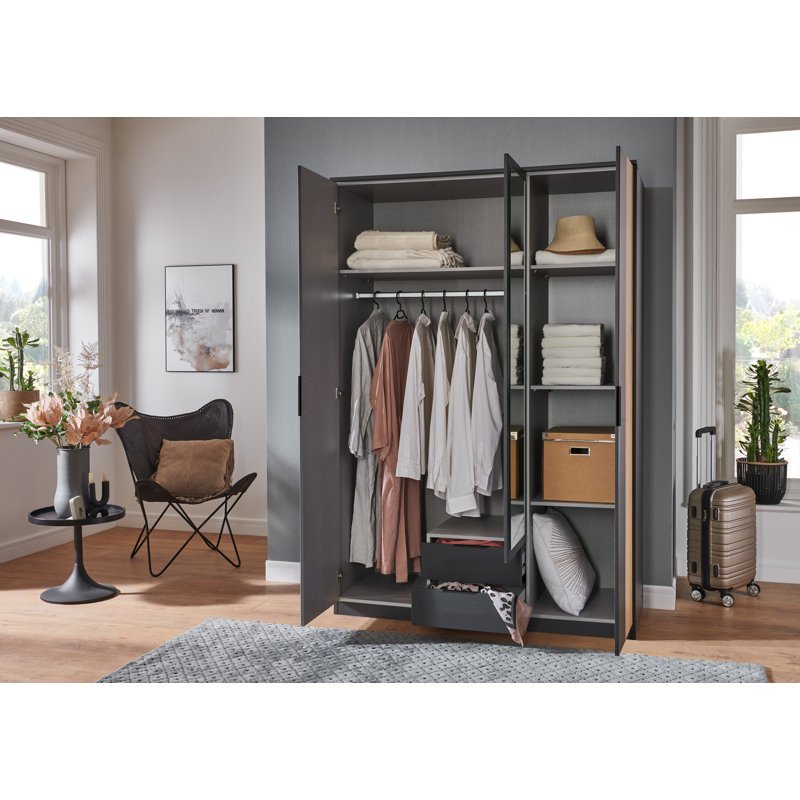 Nameer 3 Door Manufactured Wood Wardrobe, Graphite/Oak