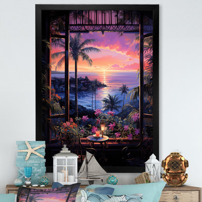 «Tropical Coastal Windows View Sunset I» - art mural fenêtres côtières