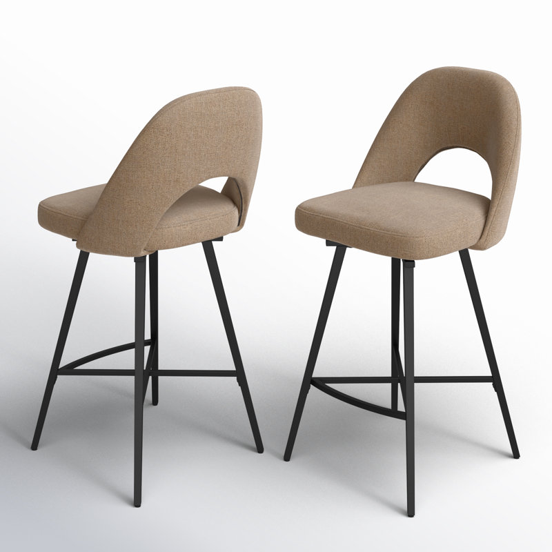 Tabouret de bar et de comptoir pivotant Etna, Sergé à chevrons beige, Tabouret de bar (siège d’une hauteur de 30 po)