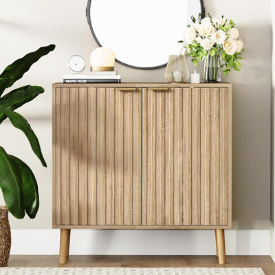 Fluted Oak Storage Cabinet, Freestanding Wood Sideboard For Living Room & Dining