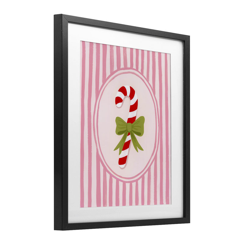«Candy Cane» avec rayures à ruban encadrées sous verre, conception de Courtney Haley, Cadre noir minuit, H 16 po x l 13 po