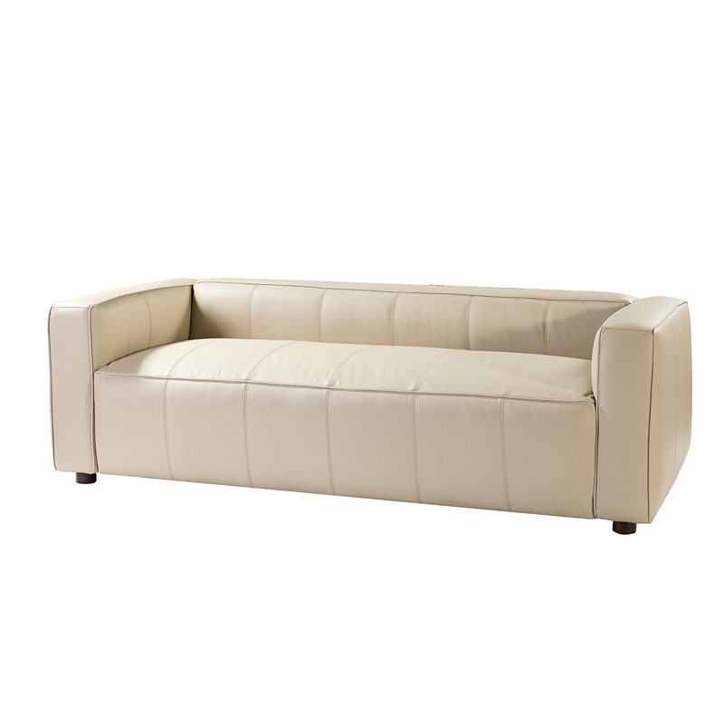 Beatryce 80" Genuine Leather Tuxedo Arm Sofa, Beige Genuine Leather