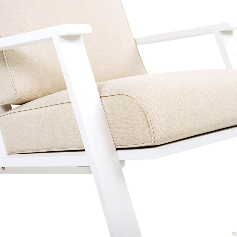 Chaise longue de patio, fauteuil club d'extérieur avec coussin beige, 1, Blanc