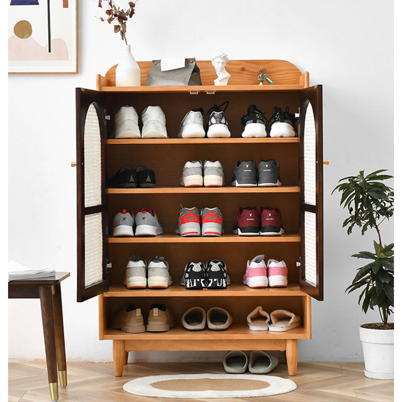50" Brown+Tan Rectangular Solid Wood Shoe Storage