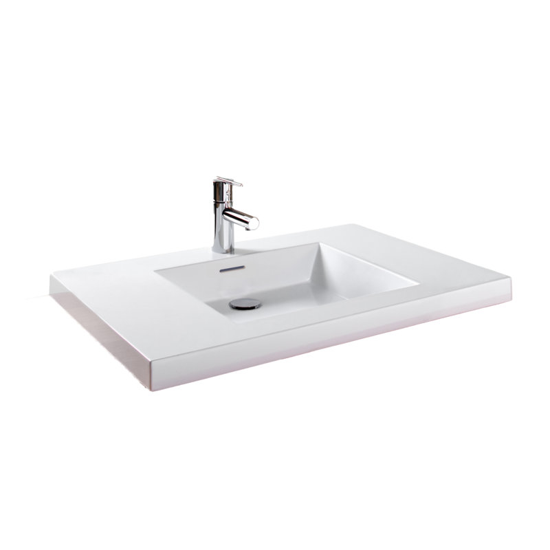 36" Cube Collection Single Bathroom Sink, White, White Gloss