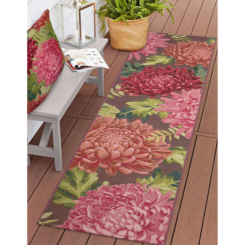 Akera Pink/Green/Plum Indoor/Outdoor Rug, Runner 1'11" x 7'6"