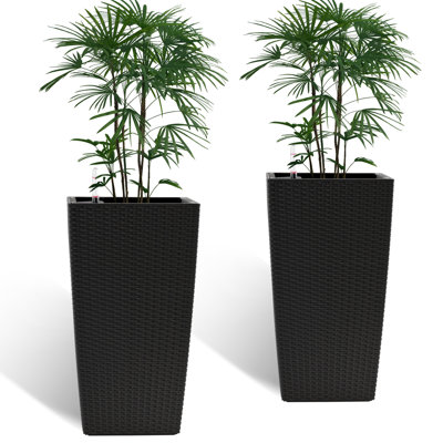 Belmont Rustic Automatic Watering Planters with Imitation Rattan Design