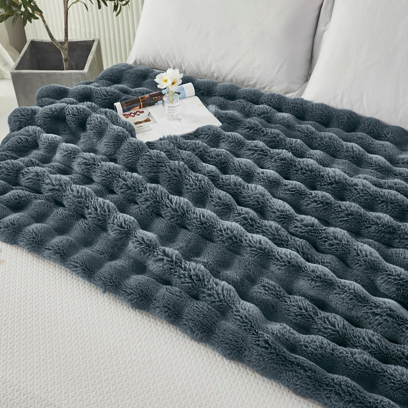 Jeté en fausse fourrure super doux, Gris foncé