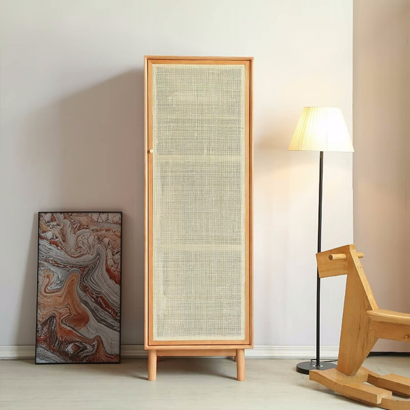 Armoire simple en bois massif et rotin tissé