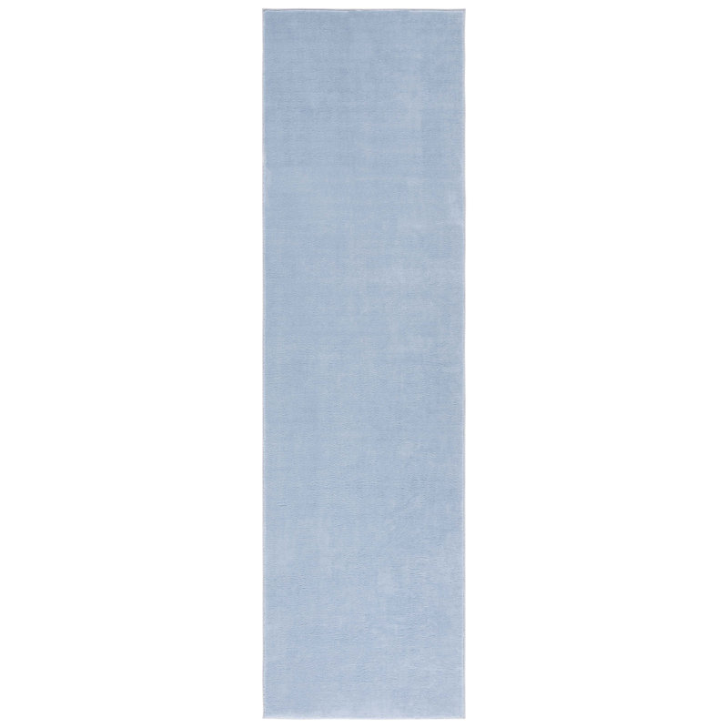 Tapis bleu clair en polyester tissé à la machine Aldo, Tapis de couloir 2 pi 3 po x 7 pi