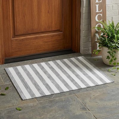 Tapis intérieur antidérapant à rayures grises et blanches 2 pi x 3 pi