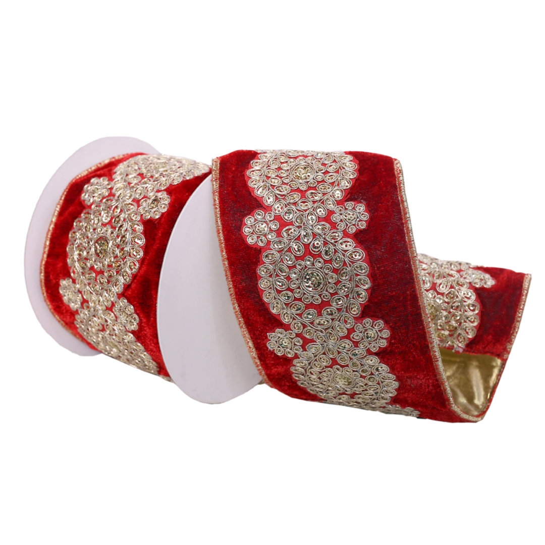 4" x 15' Velvet Wired Edge Christmas Ribbon The Twillery Co.® 