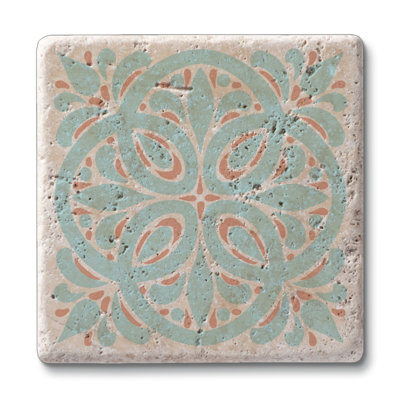 Paquet de 4 sous-verres en pierre de travertin naturel avec envers en liège Aegean Tile